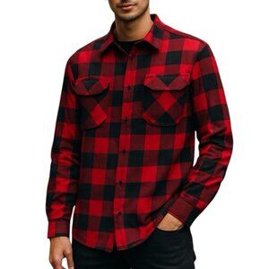Wrangler Men's Plaid Fleece Red Black Plaid Shirt Size Medium‎ Long Sleeve NWOT